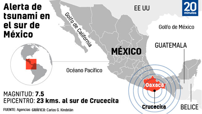 Un terremoto de magnitud 7,5 ha sacudido el centro y sur de México y deja al menos cinco muertos