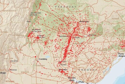 El mapa del fuego: Impresionante imagen de los incendios en La Argentina