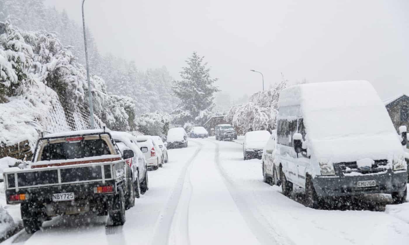 Heavy snow in Queenstown, New Zealand.