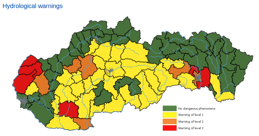 Hydrological warnings in Slovakia as of 16 October 2020.