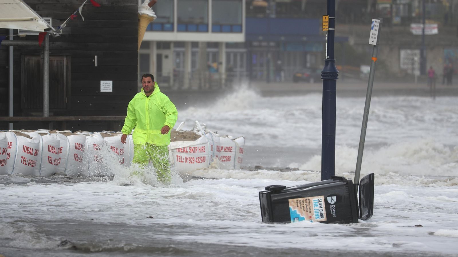 Water covered the streets in Swanage, Dorset amid Storm Alex