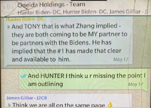 Mensajes de texto entre Hunter Biden y sus socios en SinoHawk.