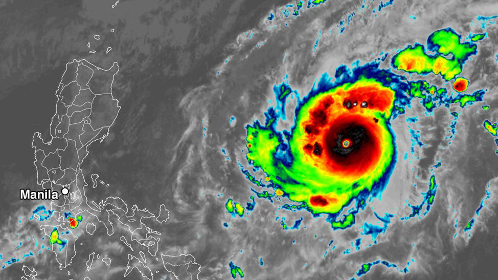 Infrared satellite image of Super Typhoon Goni