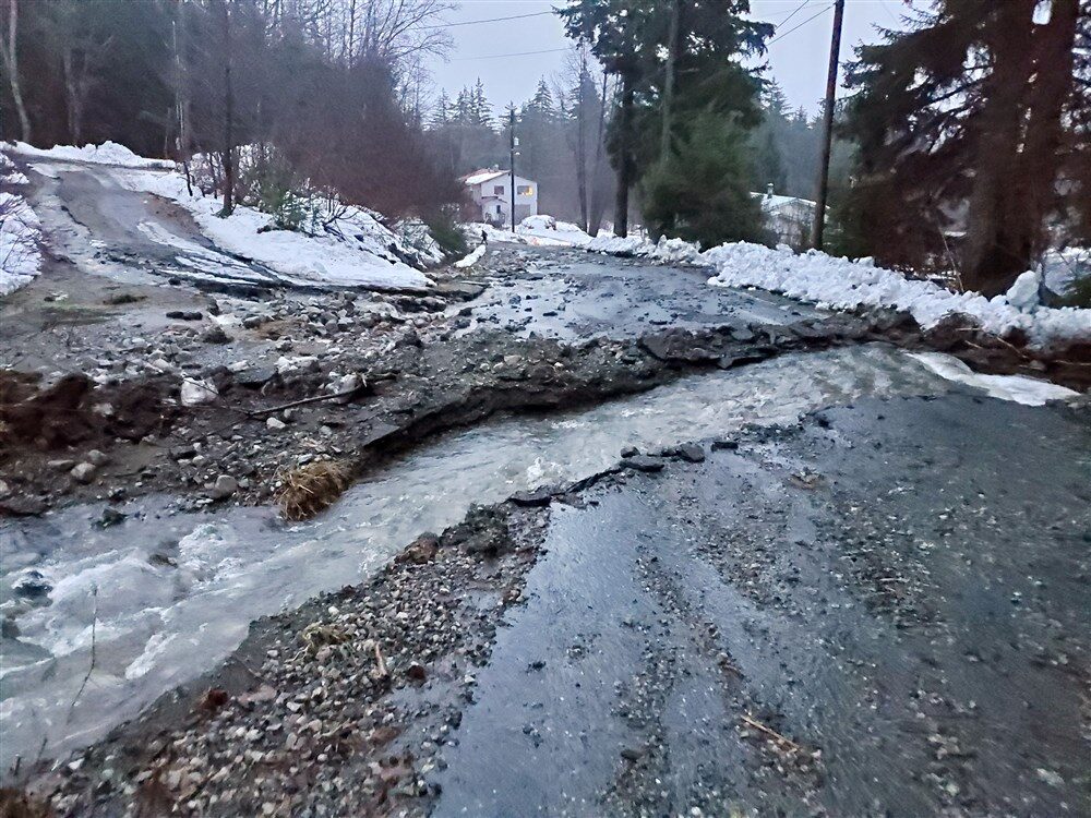Damage from heavy rains and a mudslide 600 feet wide in Haines, Alaska, on Dec. 2, 2020.
