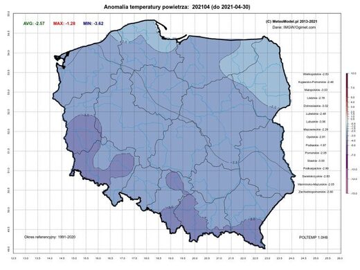 Average April temp anomalies in Poland