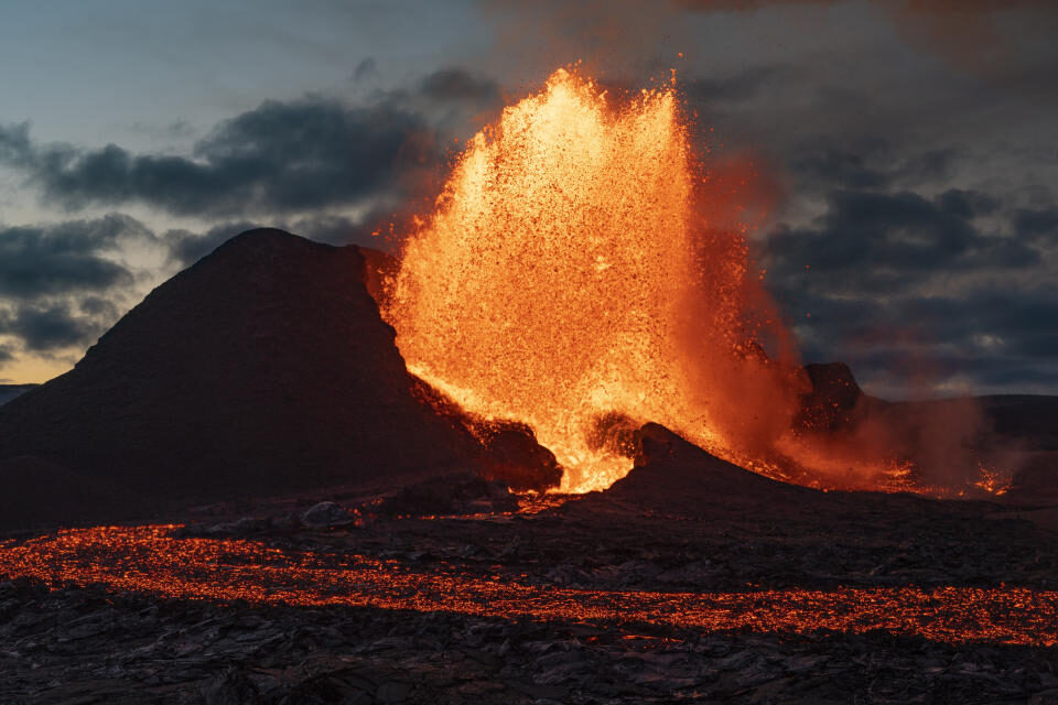 Lava flows from an eruption of the Fagradalsfjall volcano on the Reykjanes Peninsula in southwestern Iceland on Thursday, May 13, 2021.