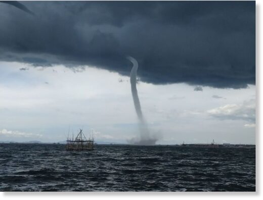 A waterspout was seen over Bredco Port in Bacolod City Wednesday, May 18, 2021.
