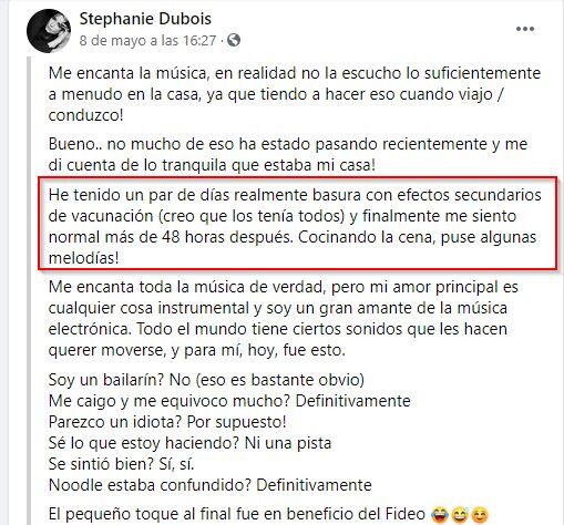 Clic para aumentar Relato Espantoso,muere,modelo artística,Stephanie Dubois,vacunarse,AstraZeneca