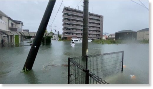 Streets in Fukuoka prefecture were photographed flooding on Saturday