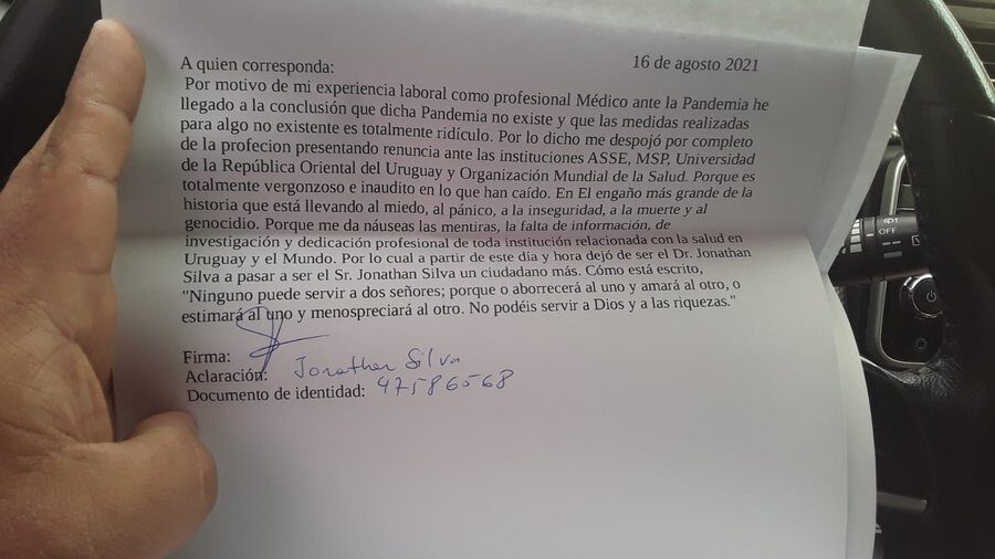Dr. uruguayo,Jonathan Silva,renuncia,medicina,desacuerdo,medidas,draconianas,covidianas