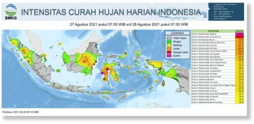 Rain in Indonesia 27 to 28 August 2021.