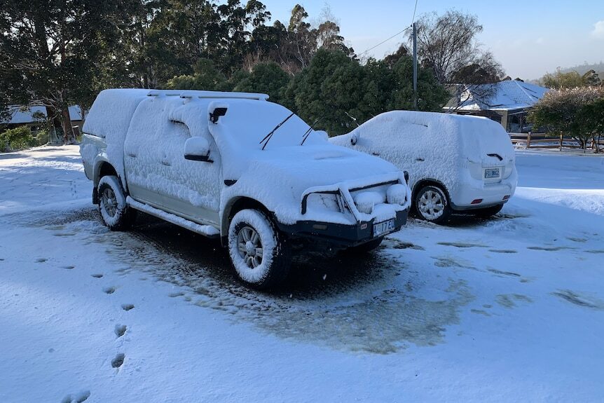 Fern Tree residents woke to find cars blanketed in snow.