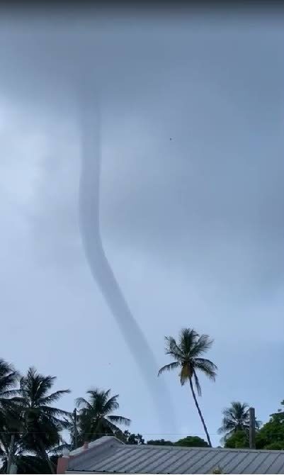 A waterspout in western Tobago on Monday.