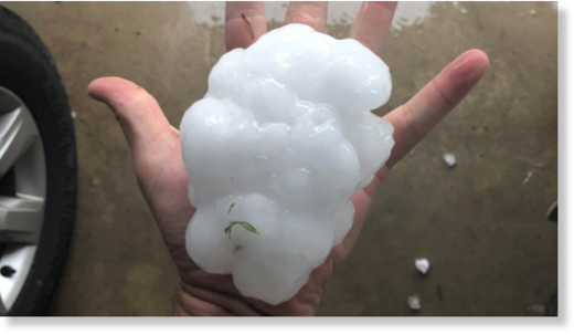 Yalboroo local Gerard Collins found this massive hailstone after the storm on Tuesday.