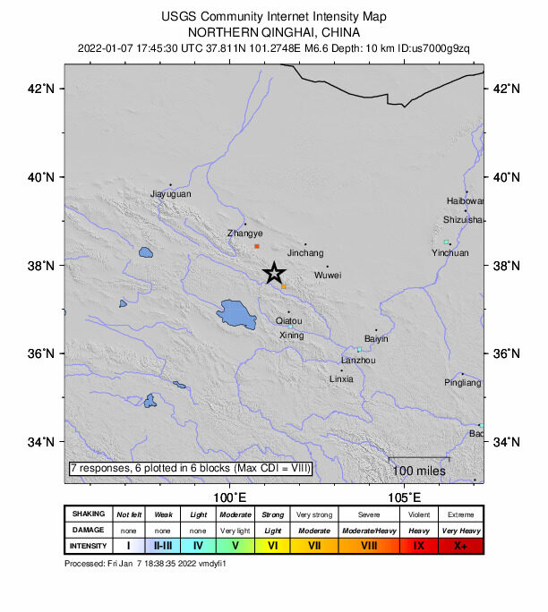 fuerte terremoto,magnitud,6,6,sacude,provincia china de Qinghai,USGS