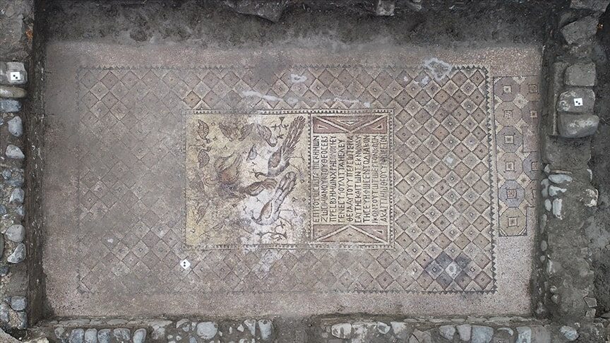 Antiguo mosaico de pavos reales,Mosaico del siglo VI,revelado,Turquía,durante,excavación