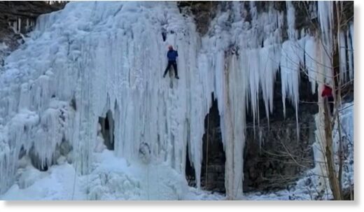 Freezing weather in Canada that brought blizzards to the Great Lakes region has created the spectacle of frozen waterfalls.