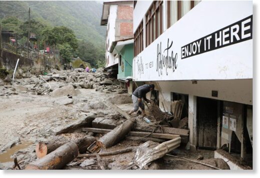 Flood damage in Machu Picchu, Peru, January 2022.