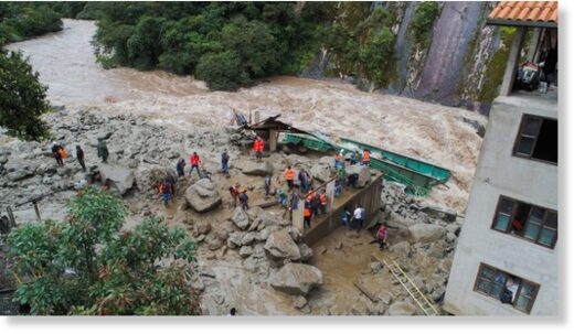 Flood damage in Machu Picchu, Peru, January 2022.