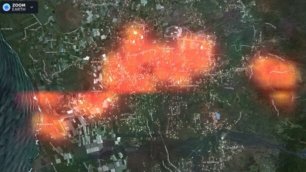 Mapa satelital de puntos de calor en La Palma -