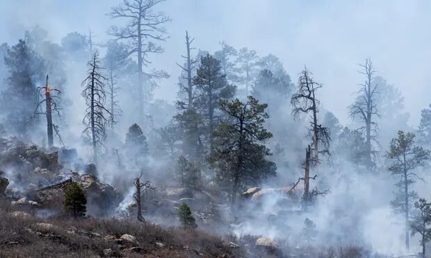 Hermit Peak Fire burning near the San Miguel and Mora County line, north of Sapello, New Mexico on Wednesday 27 April.