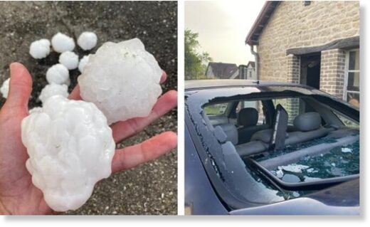 Massive hailstones seen in Vercel-Villedieu-le-Camp in Doubs,