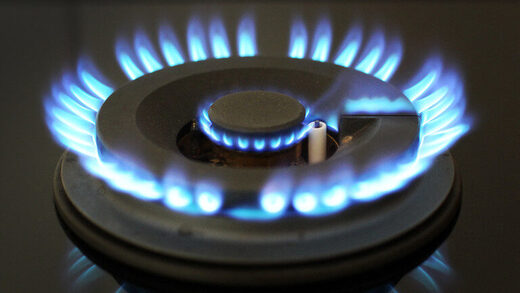 A burning hob of a gas cooker.