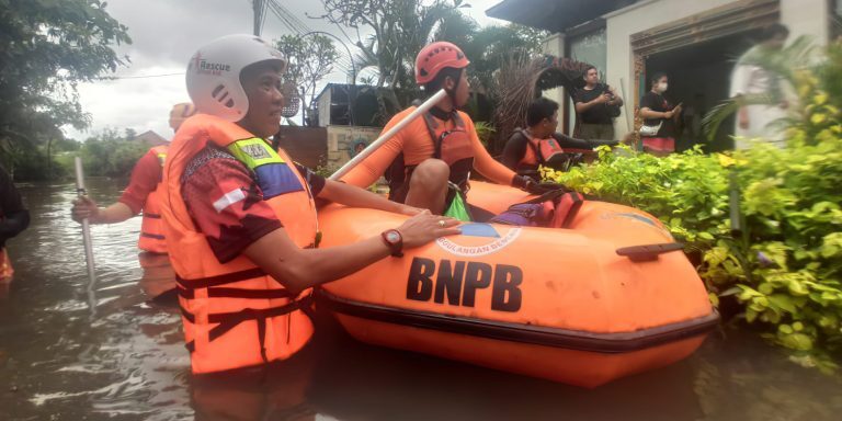 Flood evacuations and rescues in Seminyak, Bali,