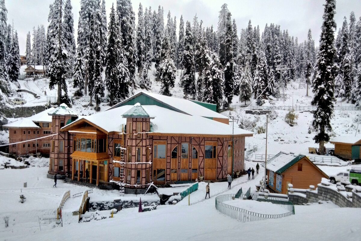 A view of the first snowfall in the higher reaches of Kashmir valley at world's best ski resort Gulmarg in north Kashmir's Baramulla district , including Mughal Road and Zojila mountains
