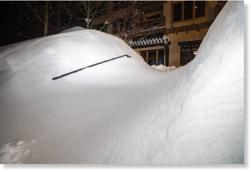 Snow drifts at Palisades Tahoe in Olympic Valley in the early morning hours Wednesday, Jan. 11, 2023.