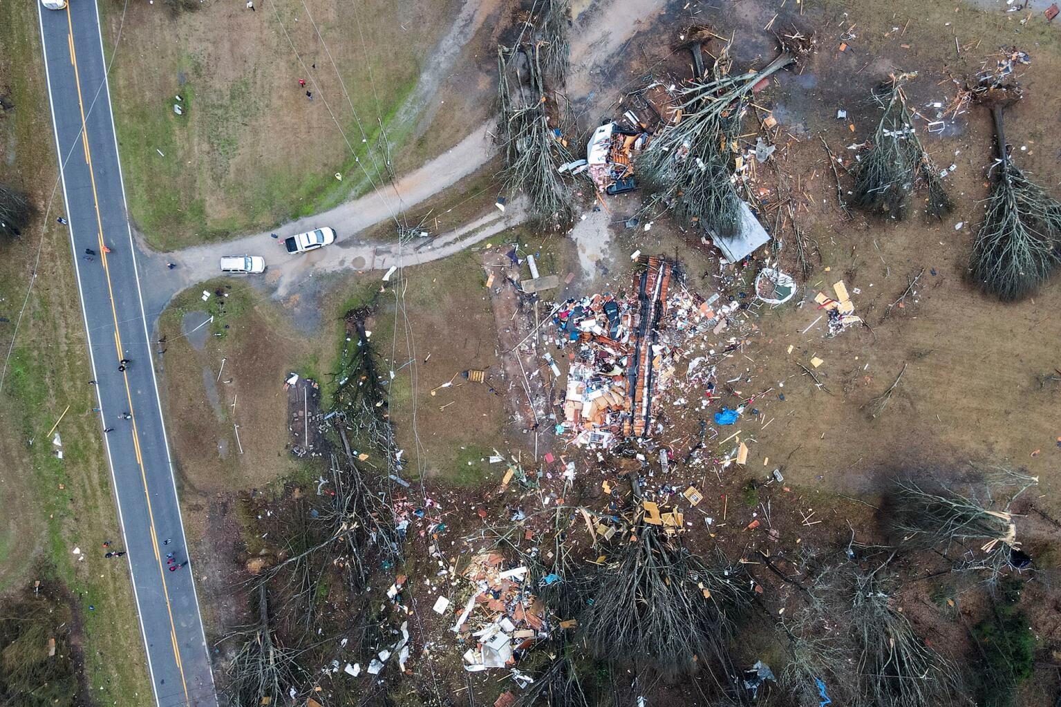 Devastation in the aftermath of severe weather in Greensboro, Alabama.