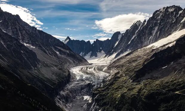 The Argentière Glacier in the French Alps, one of the Mont Blanc range’s biggest glaciers.