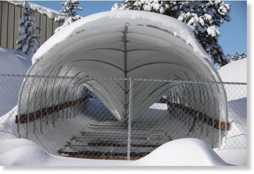A collapsed hoop house at the U.S. Geological