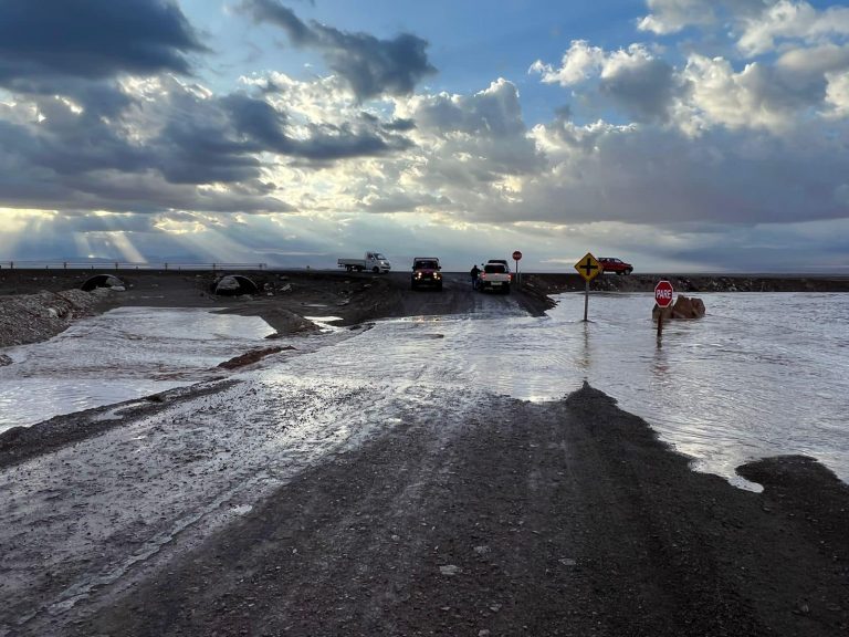 Flooded roads in Calama, Chile, February 2023