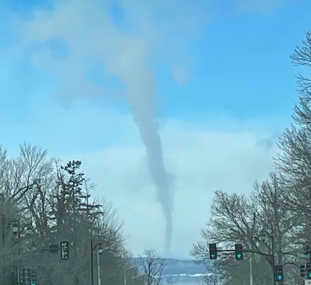 A steam devil was seen churning over Lake Champlain from Burlington, Vermont, on Friday, Feb. 3, 2023.