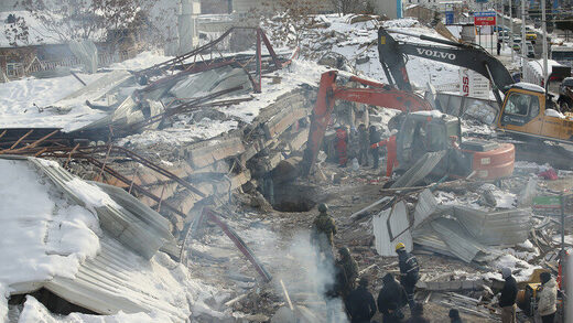 Debris of a collapsed building in Malatya, Türkiye
