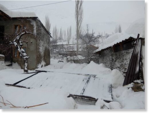 A view shows the area affected by an avalanche in Gorno-Badakhshan region, Tajikistan, February 15, 2023. Committee of Emergency Situations and Civil Defense of Tajikistan