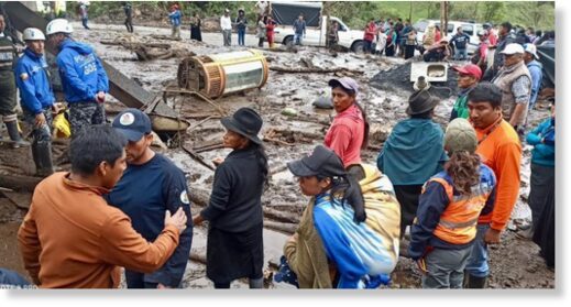 Flood damage in Pallatanga Canton in Chimborazo province, Ecuador, February 2023.