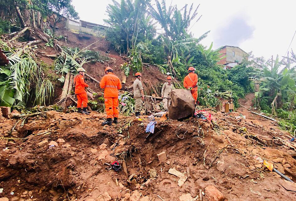 Three people died in a landslide in Aratuba, Ceará, Brazil, 16 March 2023.
