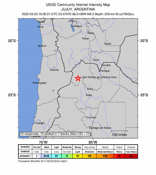 Un terremoto de magnitud 6,5 sacude Jujuy, Argentina