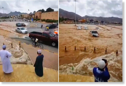 A combo image shows floods in Dhahirah governorate.