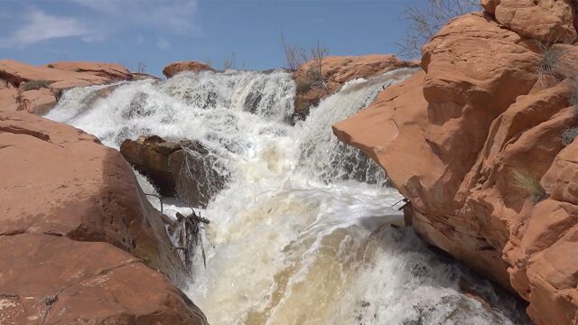 Melting snow has caused rare waterfalls