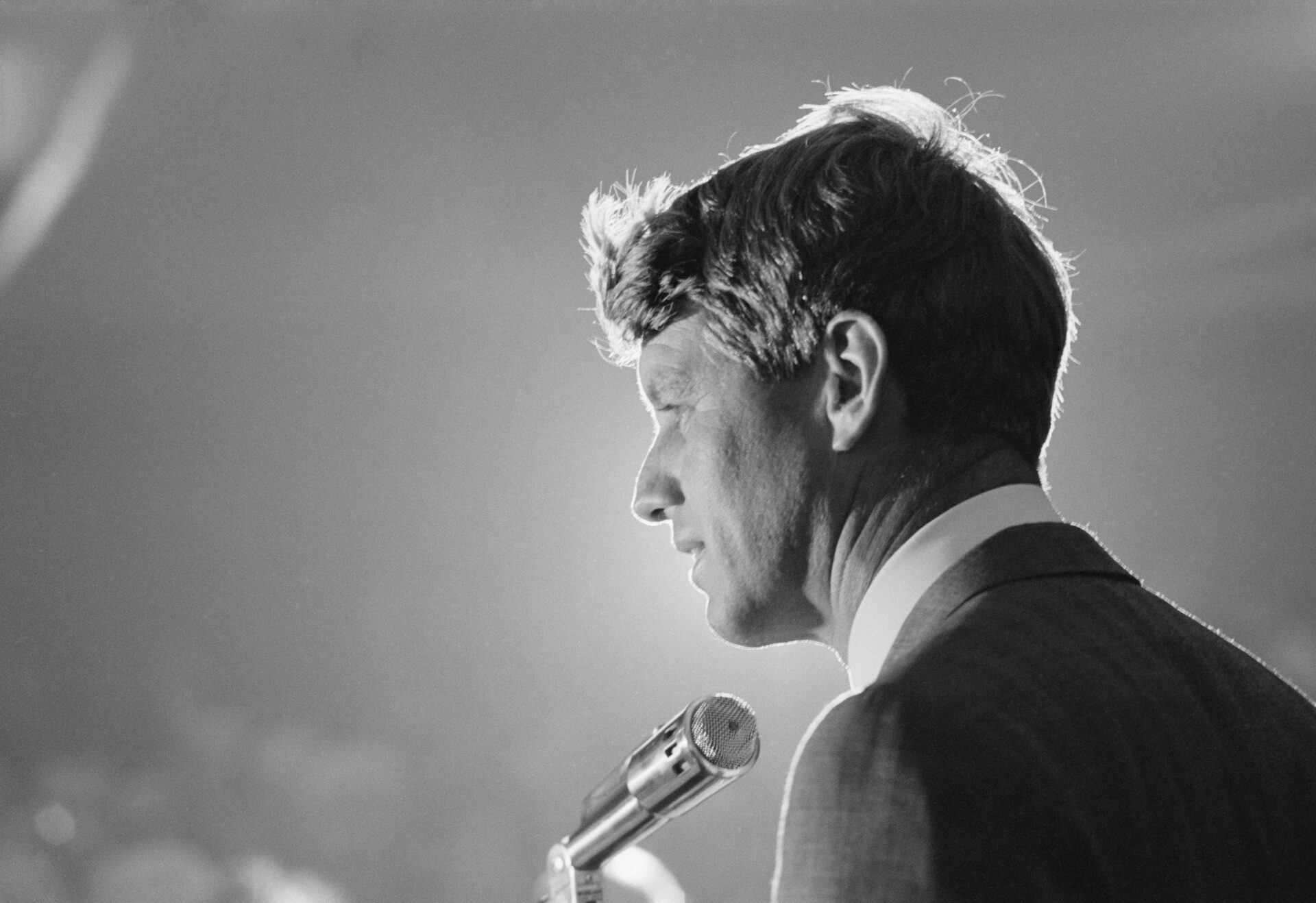 Sen. Robert F. Kennedy speaks at a rally during his 1968 presidential campaign