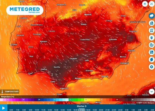 Nuestro modelo de cabecera prevé máximas cercanas a los 38 ºC en puntos del valle del Guadalquivir para mañana.