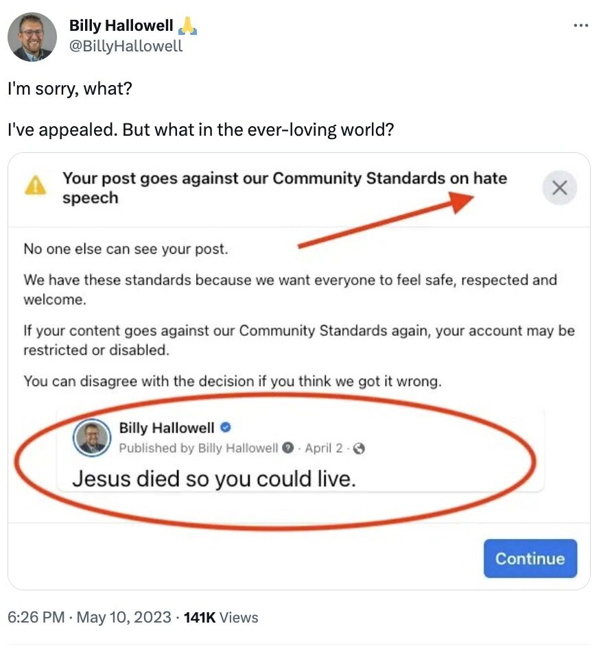 Clic para aumentar billy hallowell banned post FB