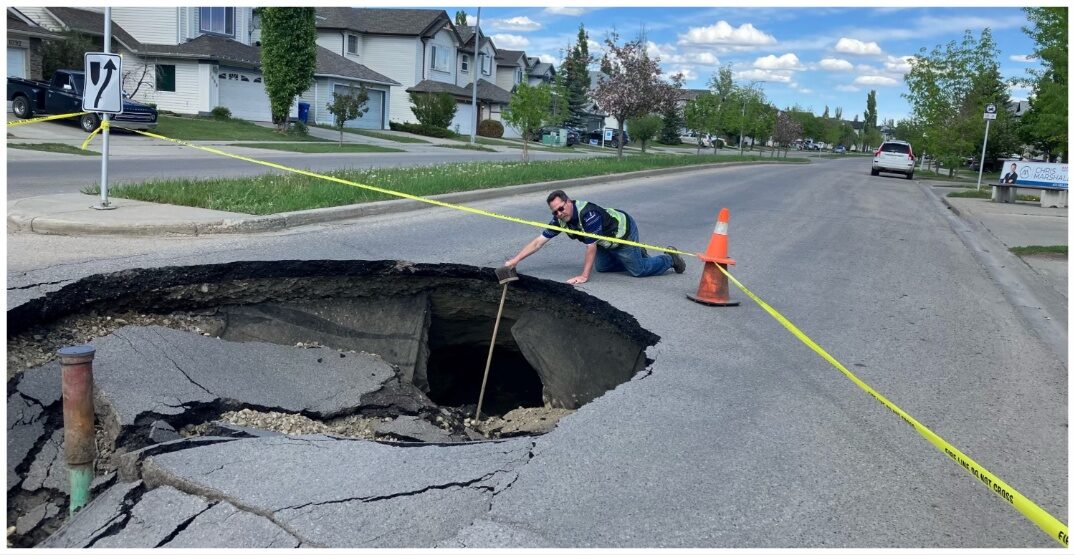 A huge sinkhole has opened up in the Calgary community of Cranston.