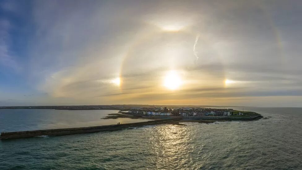 A halo, with sun dogs and tangent arcs, was spotted over the Headland in Hartlepool by Ash Foster