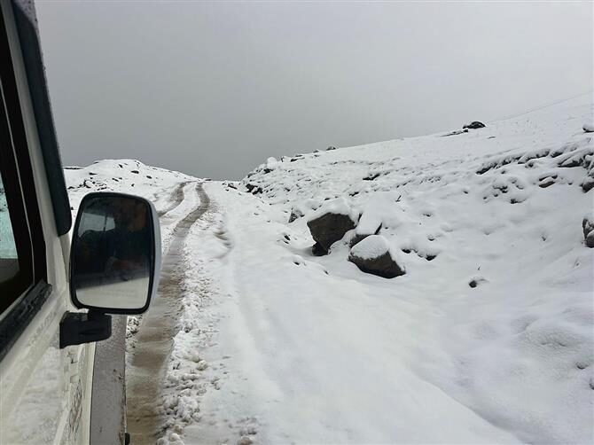 The Chanshal Pass near Rohru in Shimla district covered by a white blanket of snow on Thursday.