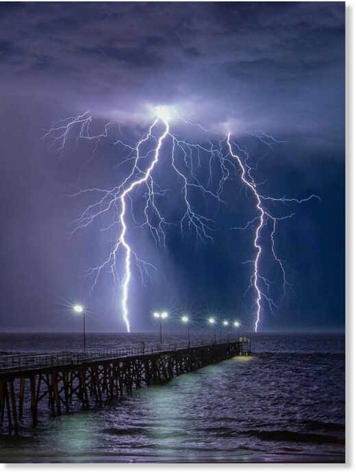 Lightning strikes at Port Noarlunga overnight.