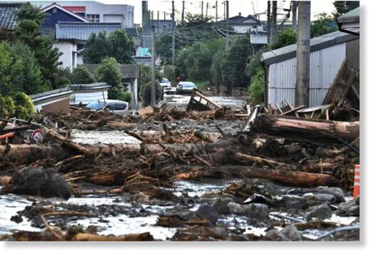 Flood debris in Kurume, Fukuoka prefecture, Kyushu island.